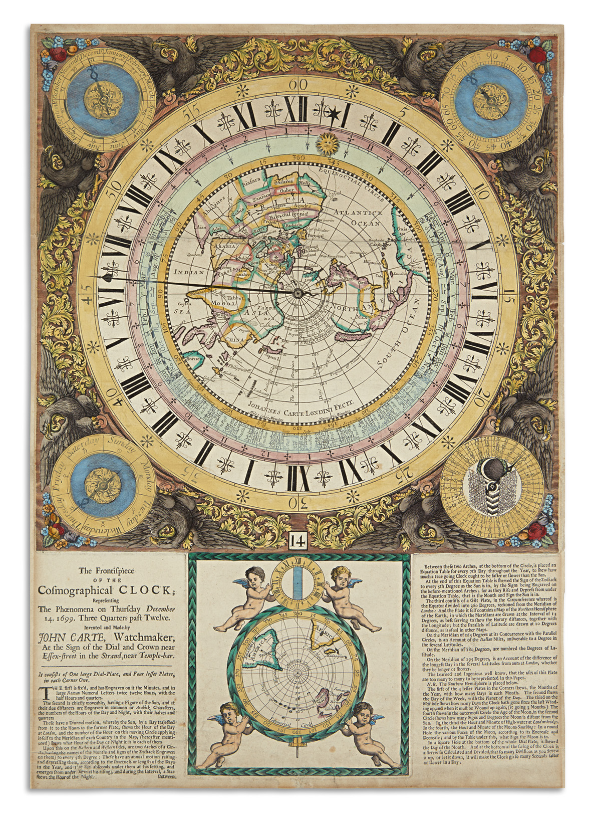 CARTE, JOHN. The Frontispiece of the Cosmographical Clock; Representing the Phoenomena on Thursday December 14, 1699.